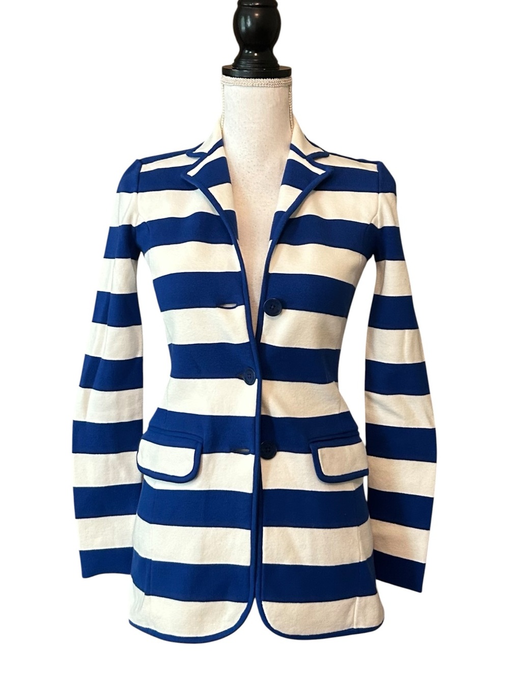 Ralph Lauren Three Button Broad Stripe Cotton Stretch Blazer SZ XXS Blue White